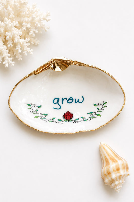 Decoupage Clam Shell Ring Dish – Handcrafted Daily Affirmation Jewelry Holder