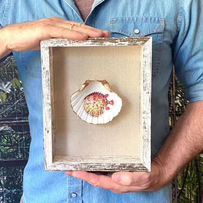 Sea Shell Scallop Shell Wall Art, Handcrafted Coastal Shadow Box, Framed Beach Decor, Seashell Lover Gift, Ocean-Inspired Art, Conch Shell