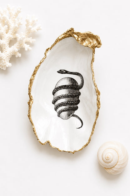 Decoupage Orphic Egg Oyster Shell Ring Dish – Handcrafted Esoteric Art, Greek Mythology Gift