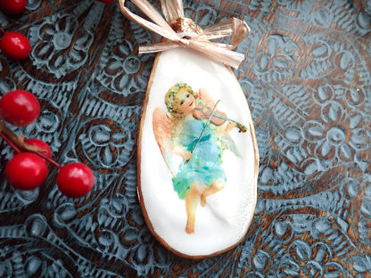 Holiday Angels Decoupage Oyster Shell Ornaments