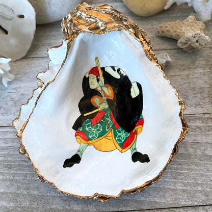 Decoupage Oyster Shell Trinket Dish Samurai Art