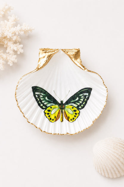 Decoupage Scallop Shell Trinket Dish Butterfly Art