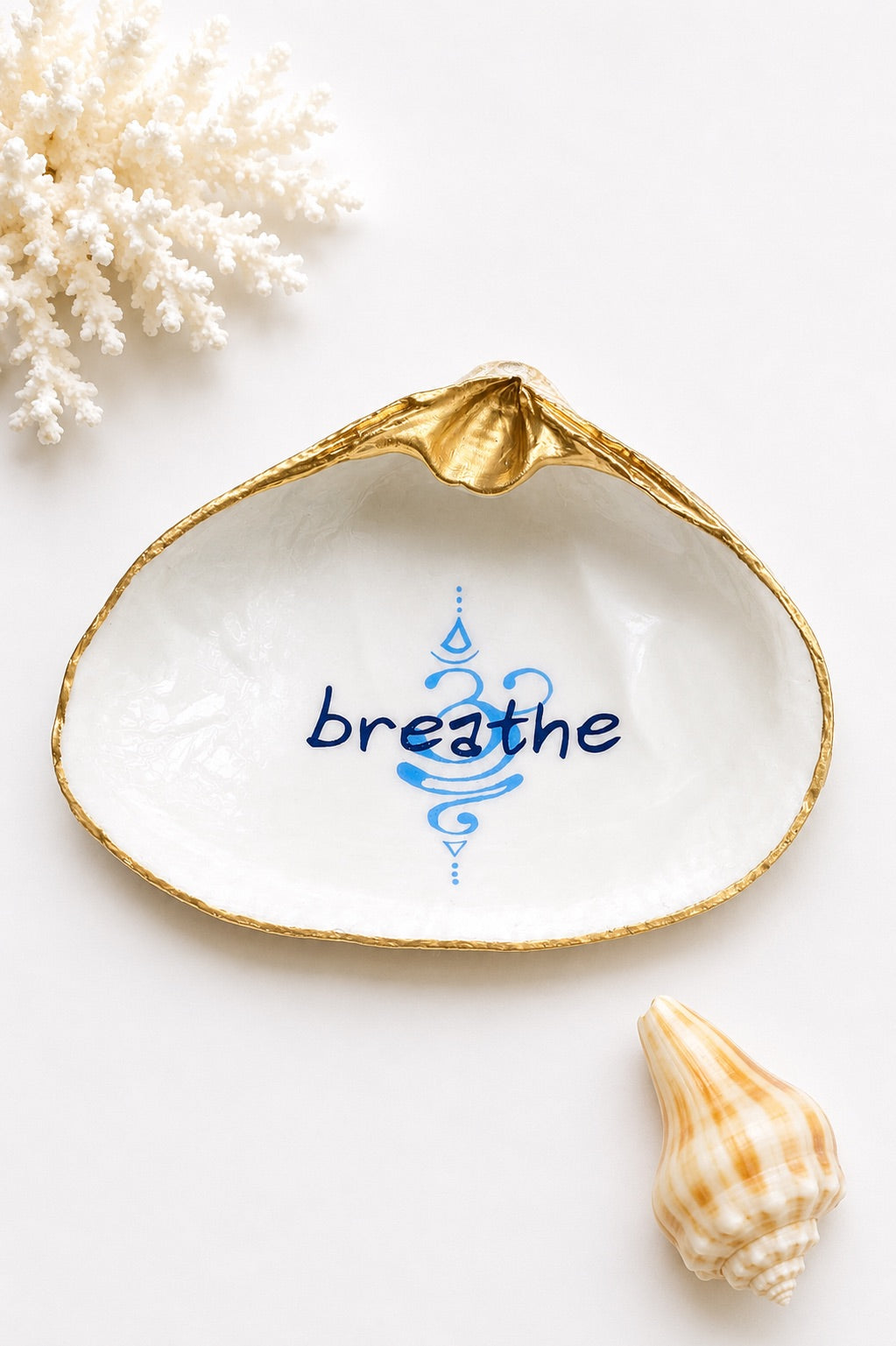 Decoupage Clam Shell Ring Dish – Handcrafted Daily Affirmation Jewelry Holder