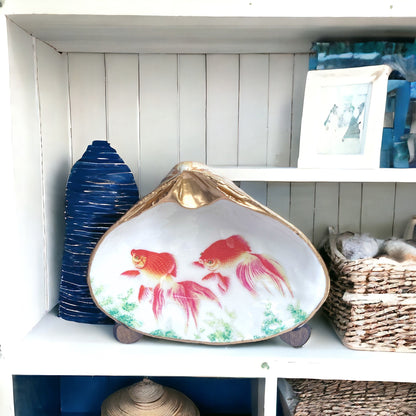 Decoupage Clam Shell Goldfish Art