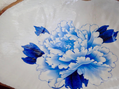 Decoupage Clam Shell Trinket Dish Floral Chinoiserie Art
