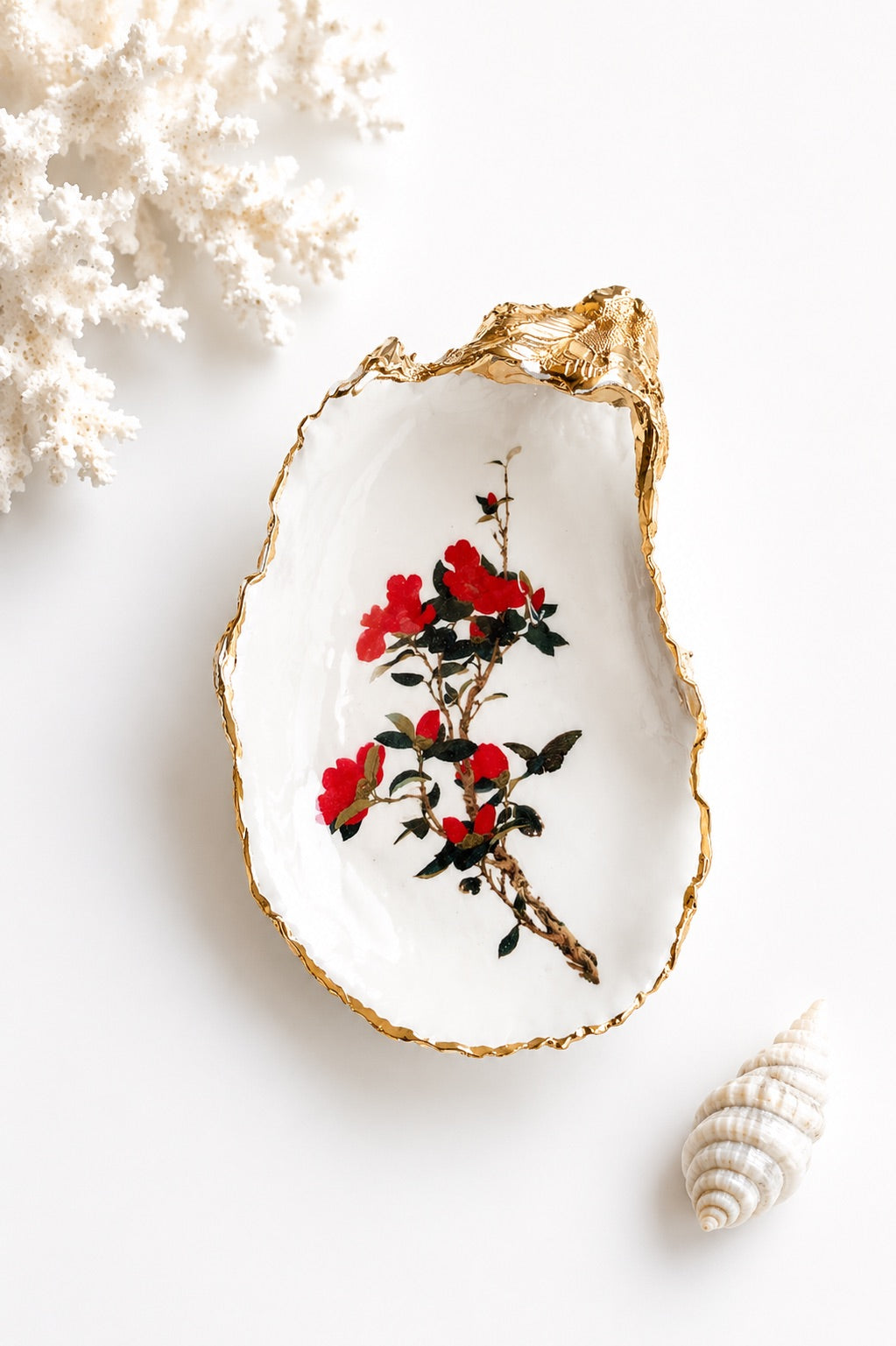 Decoupage Oyster Shell Trinket Dish Cherry Blossom Art