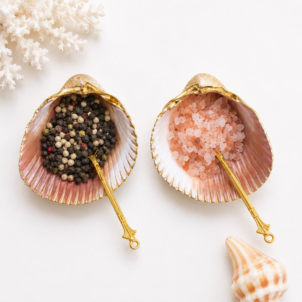 Handcrafted Clam Shell Salt and Pepper Dishes – Beach House Table Decor