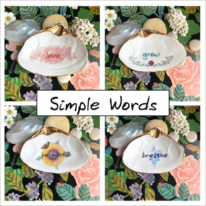 Decoupage Clam Shell Ring Dish – Handcrafted Daily Affirmation Jewelry Holder