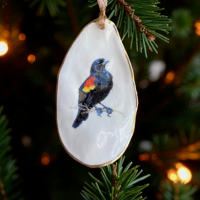 Holiday Ornaments Decoupage Oyster Shell Bird Lover Art