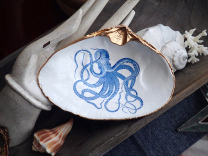 Decoupage Clam Shell Blue Octopus