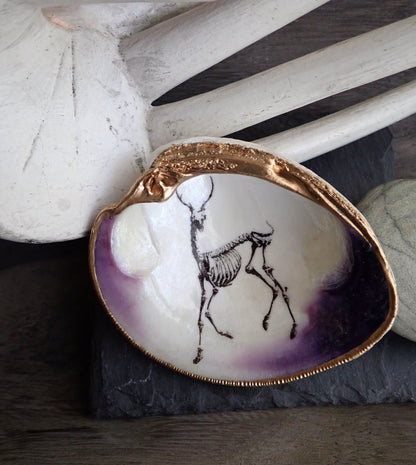 Decoupage Clam Shell Ring Dish – Gothic Skeleton, Esoteric Art Gift