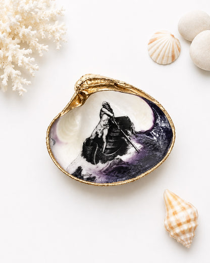 Decoupage Clam Shell Ring Dish – Charon Ferryman Design, Mythological Gothic Art