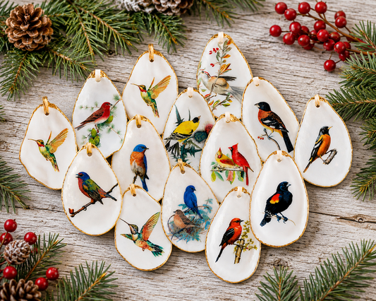 Build Your Own Bird Ornament Collection | Handcrafted Oyster Shell Christmas Ornaments | Personalized Bird Lover Gift | Choose 2, 4 or 8