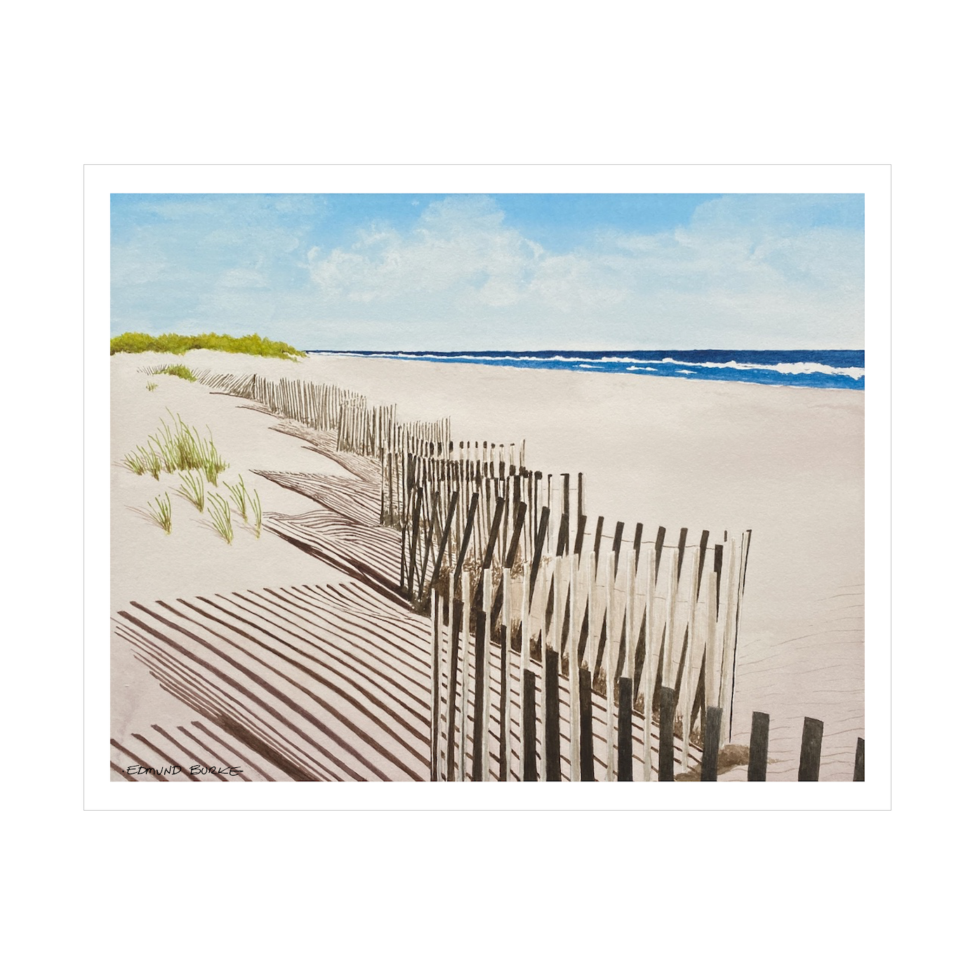 Fire Island Beach Watercolor Print, Coastal Wall Art, Sunny Seascape, Nautical Decor, Ocean Landscape, Hamptons Style Art