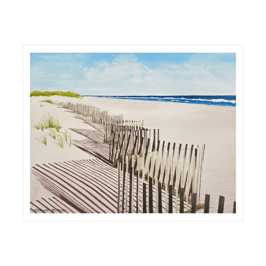 Fire Island Beach Watercolor Print, Coastal Wall Art, Sunny Seascape, Nautical Decor, Ocean Landscape, Hamptons Style Art