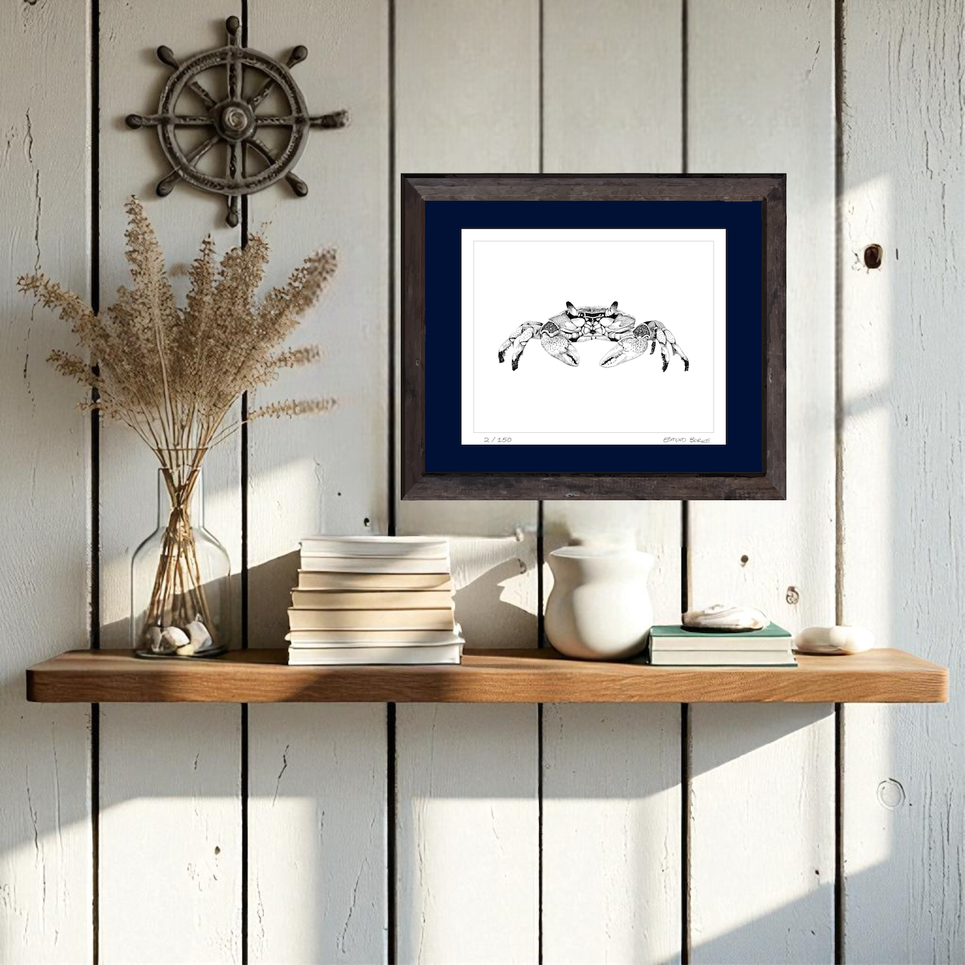Maryland Blue Crab Art Print from Original Pen & Ink Drawing, Coastal Beach Art, Seaside Nautical Wall Hanging Decor