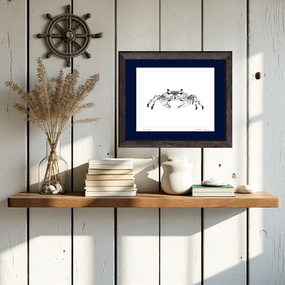 Maryland Blue Crab Art Print from Original Pen & Ink Drawing, Coastal Beach Art, Seaside Nautical Wall Hanging Decor