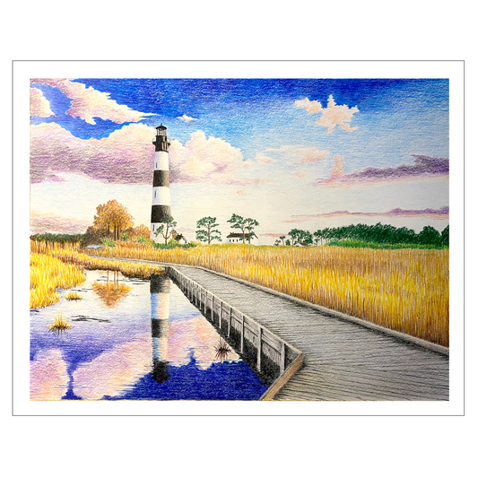 Beach Art Prints, Lighthouse Art, Coastal Wall Decor, North Carolina Art Print, Bodie Island Lighthouse, Outer Banks Art, Nautical Wall Gift