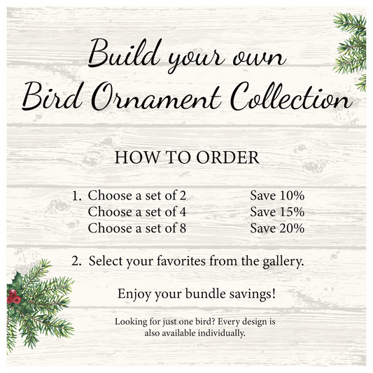 Build Your Own Bird Ornament Collection | Handcrafted Oyster Shell Christmas Ornaments | Personalized Bird Lover Gift | Choose 2, 4 or 8