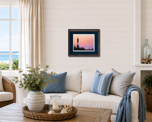 Fire Island Lighthouse Art, Original Watercolor Print, Calm Pastel Seascape Art, Beach House Coastal Decor, Sunrise Coastal Painting