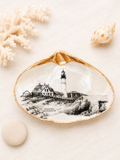 Decoupage Clam Shell Trinket Dish Portland Head Lighthouse