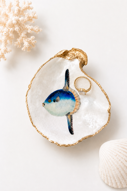 Decoupage Oyster Shell Sunfish Art