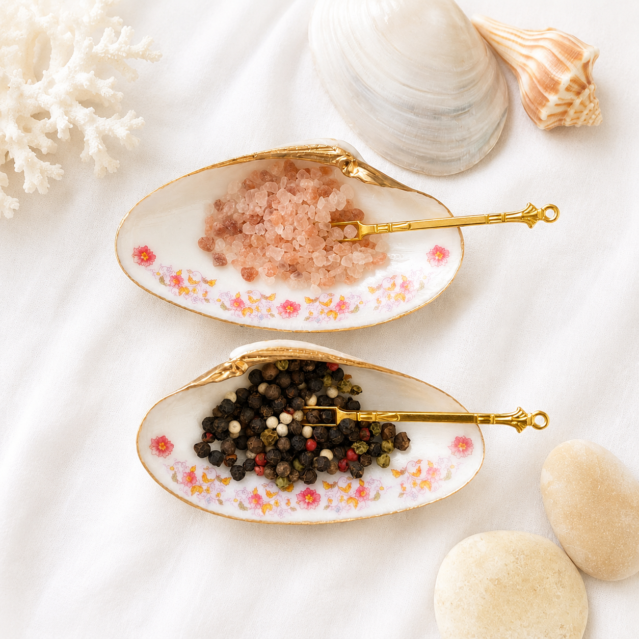 Handcrafted Clam Shell Salt and Pepper Dishes – Beach House Table Decor
