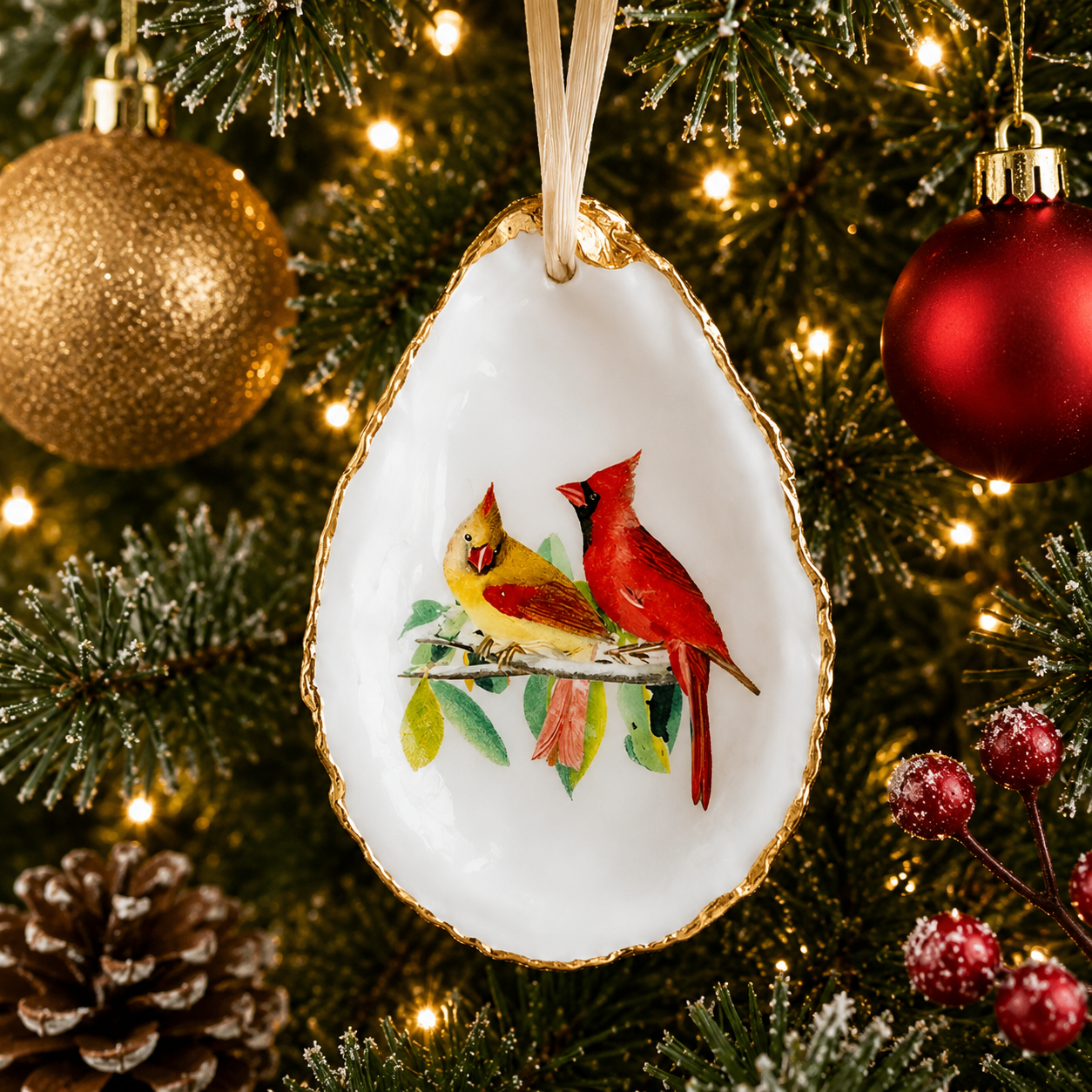 Cardinal Oyster Shell Ornament, Cardinal Lover Gift, Christmas Keepsake