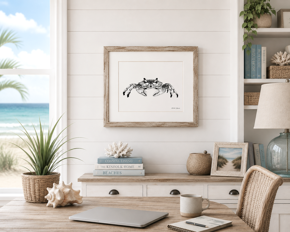 Maryland Blue Crab Art Print from Original Pen & Ink Drawing, Coastal Beach Art, Seaside Nautical Wall Hanging Decor