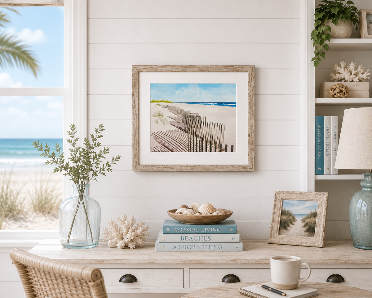 Fire Island Beach Watercolor Print, Coastal Wall Art, Sunny Seascape, Nautical Decor, Ocean Landscape, Hamptons Style Art