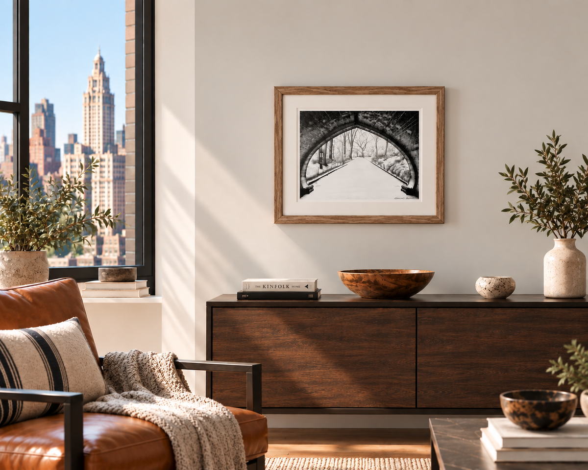 Central Park NYC Print, New York City Wall Art, Greywacke Arch Pen and Ink Drawing, Manhattan Art Print, NYC Winter Scene