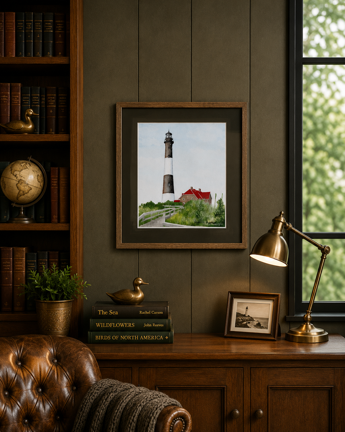Fire Island Lighthouse Art, Original Watercolor Print, Sunny Summer Seascape Art, Beach House Coastal Decor Gift, Beachy Seaside Painting