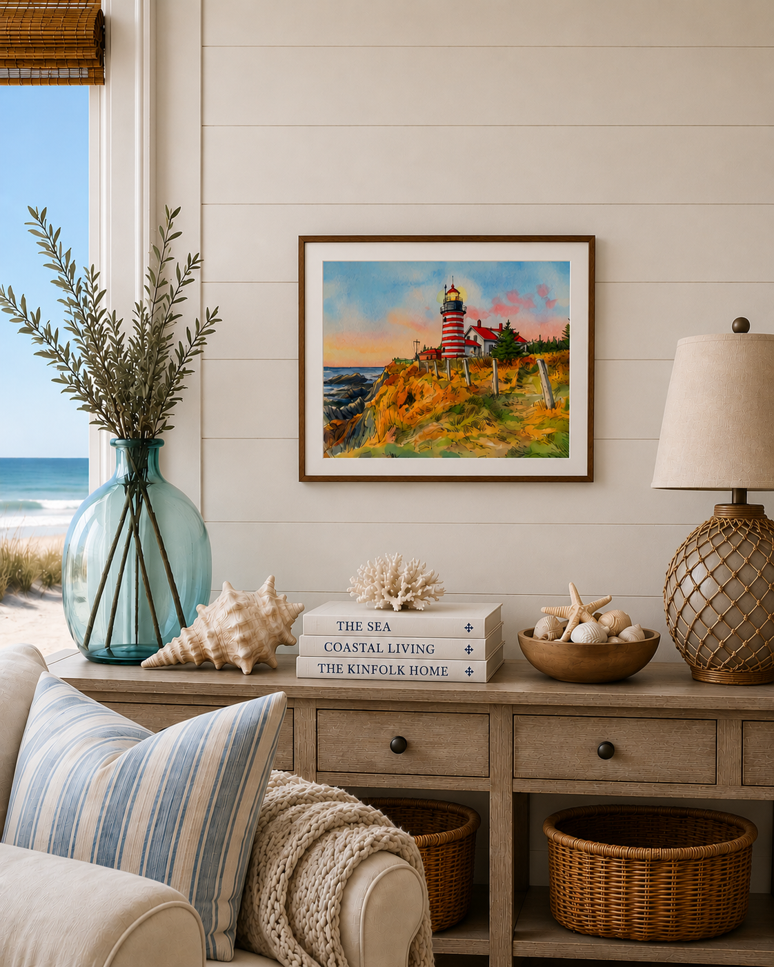 West Quoddy Head Lighthouse Original Watercolor Print – Coastal Maine Art