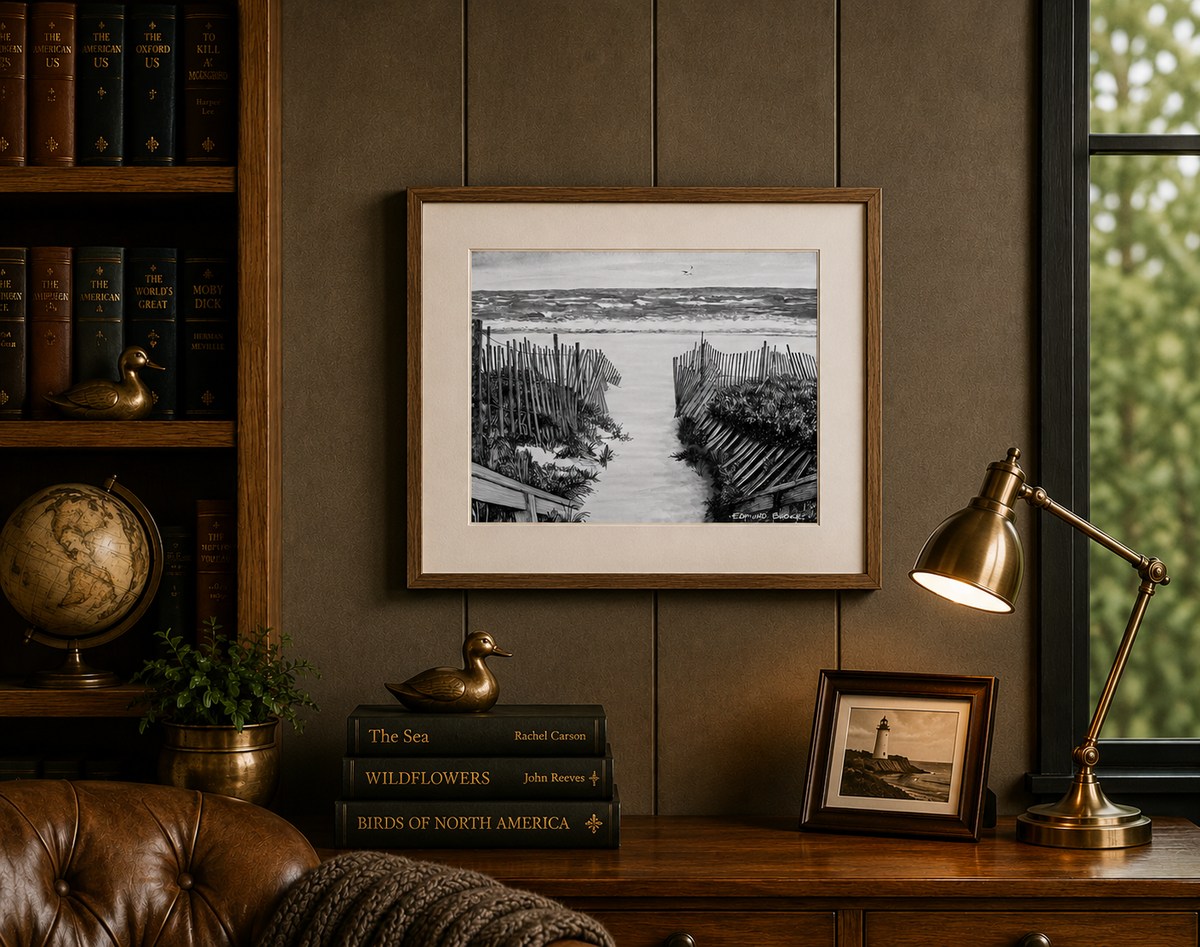 Fire Island Sand Dunes Black & White Pen and Ink Beach Path Print — Long Island Ocean Shore Art, Beach House Coastal Wall Decor