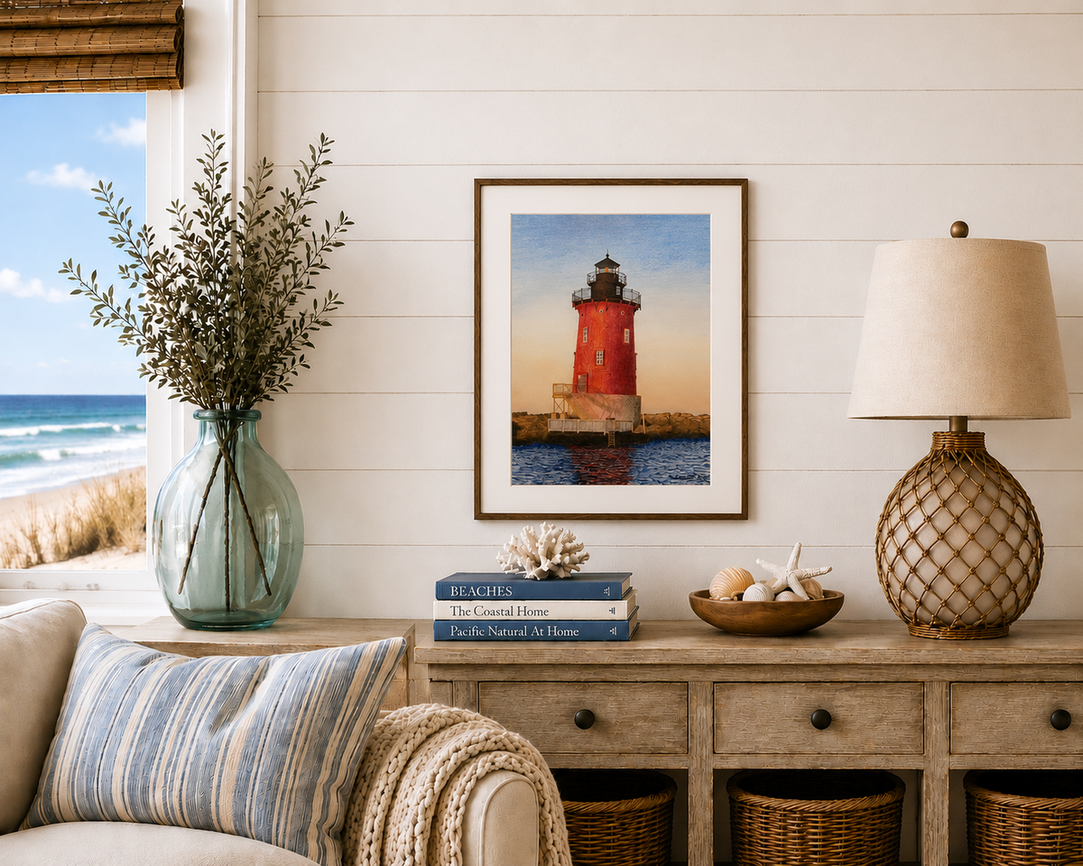 Delaware Lighthouse Watercolor Art, Coastal Wall Decor, Beach House Painting ,Original Art Prints, Nautical Gift