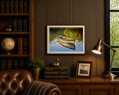 Original Watercolor Print of an old skiff in shallow waters – Coastal Wall Art