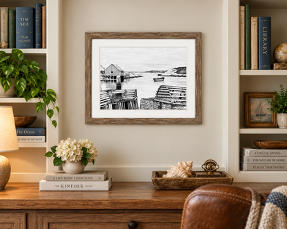Pen & Ink Print of Peggy’s Cove Fishing Village – Halifax, Nova Scotia, Coastal Artwork