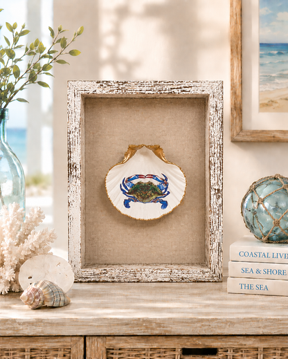 Pufferfish Scallop Shell Wall Art, Handcrafted Coastal Shadow Box, Framed Beach Decor, Ocean Life Gift, Tropical Fish Art, Beach House Art