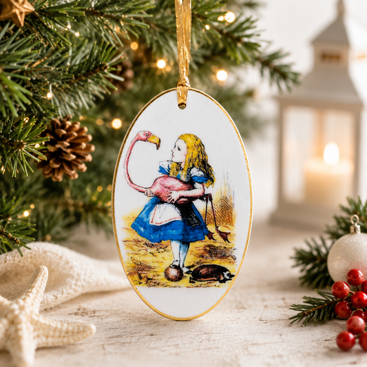 Hand-Colored Decoupage Ornament – Alice in Wonderland Lover Gift, Holiday Decor