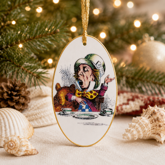 Hand-Colored Decoupage Ornament – Alice in Wonderland Lover Gift, Holiday Decor