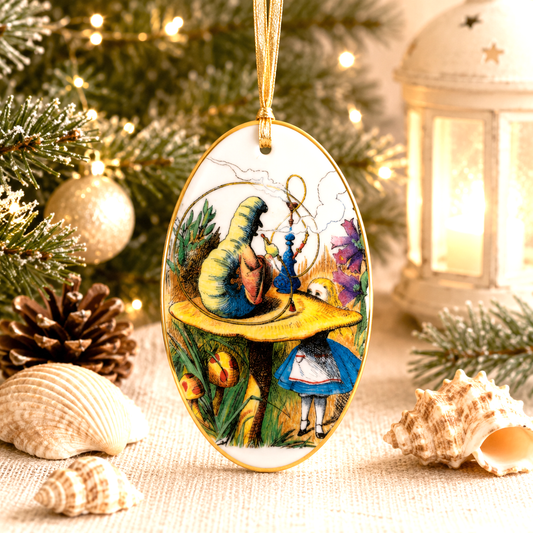 Hand-Colored Decoupage Ornament – Alice in Wonderland Lover Gift, Holiday Decor