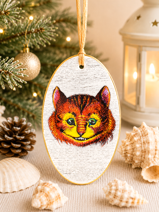 Hand-Colored Decoupage Ornament – Alice in Wonderland Lover Gift, Holiday Decor