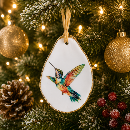 Hummingbird Oyster Shell Ornament, Hummingbird Lover Gift, Christmas Keepsake