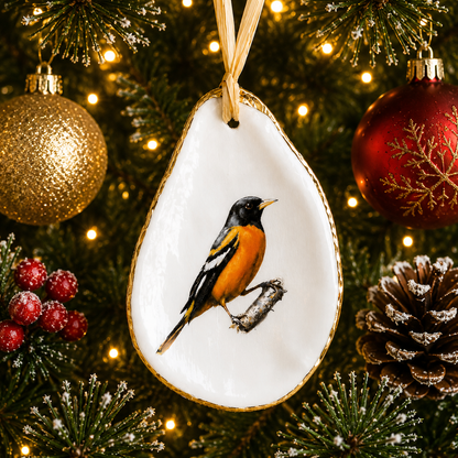 Baltimore Oriole Oyster Shell Ornament, Baltimore Oriole Lover Gift, Holiday Decor, Christmas Keepsake