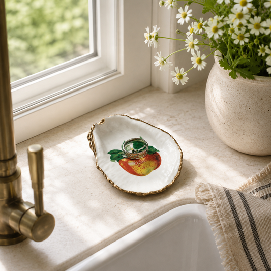 Vintage Apple Oyster Shell Dish | Botanical Fruit Cottage Décor