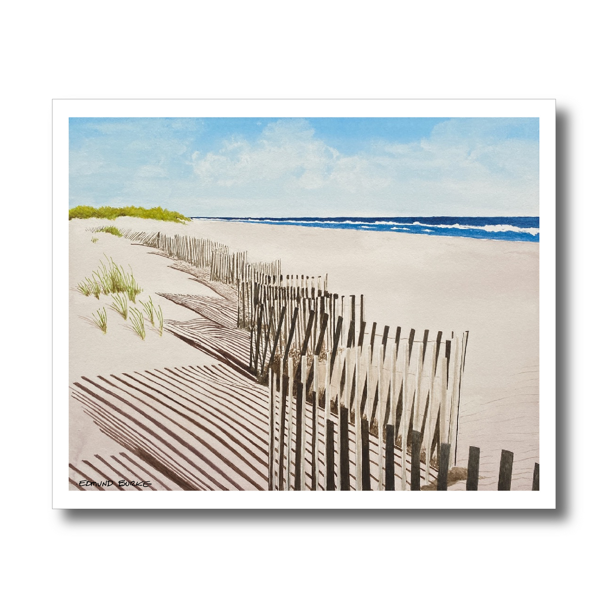 Fire Island Beach Watercolor Print, Coastal Wall Art, Sunny Seascape, Nautical Decor, Ocean Landscape, Hamptons Style Art