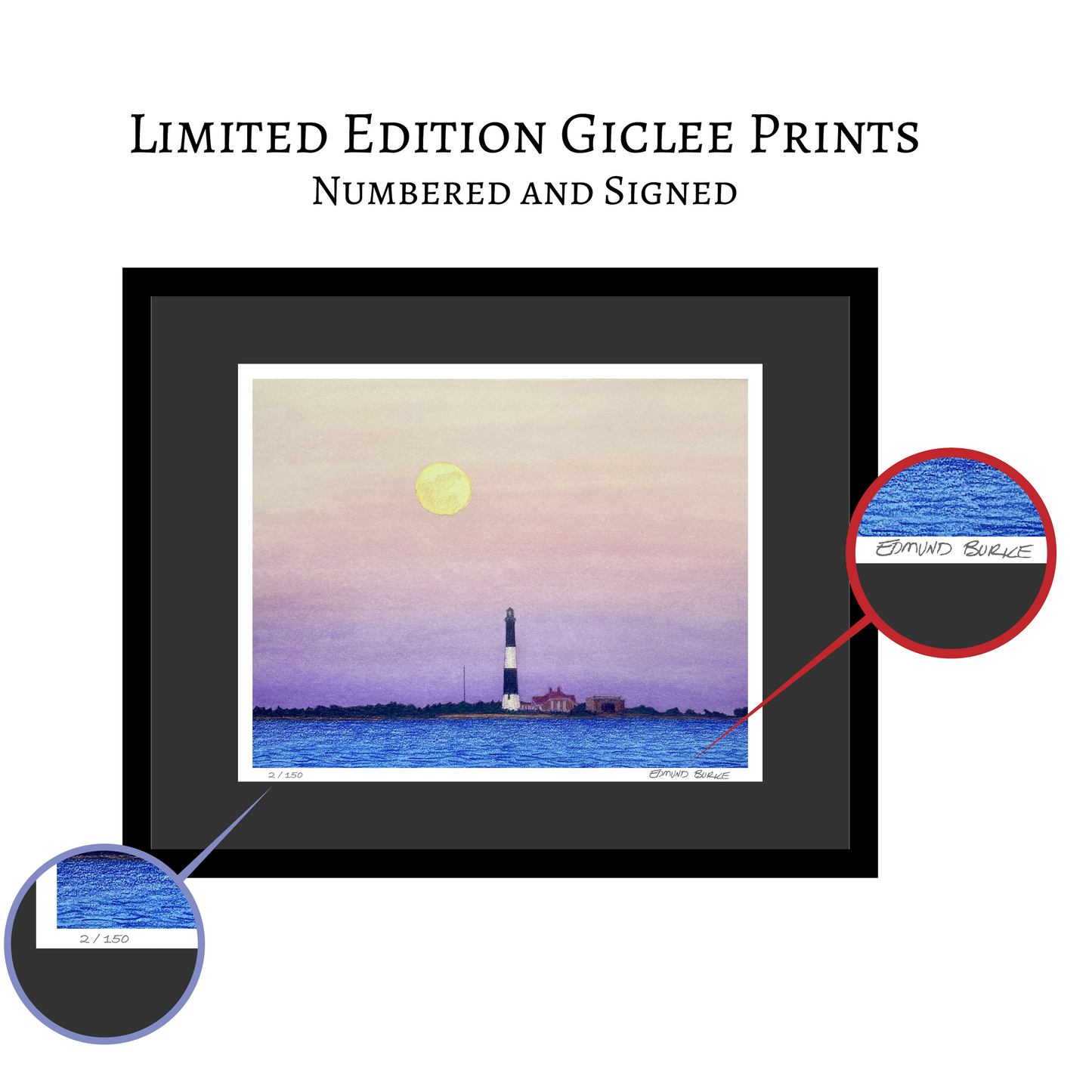 Fire Island Lighthouse, Giclée Print of Original Watercolor, Coastal Wall Art, Moonrise Beach Scene, Limited Edition East Coast Landscape