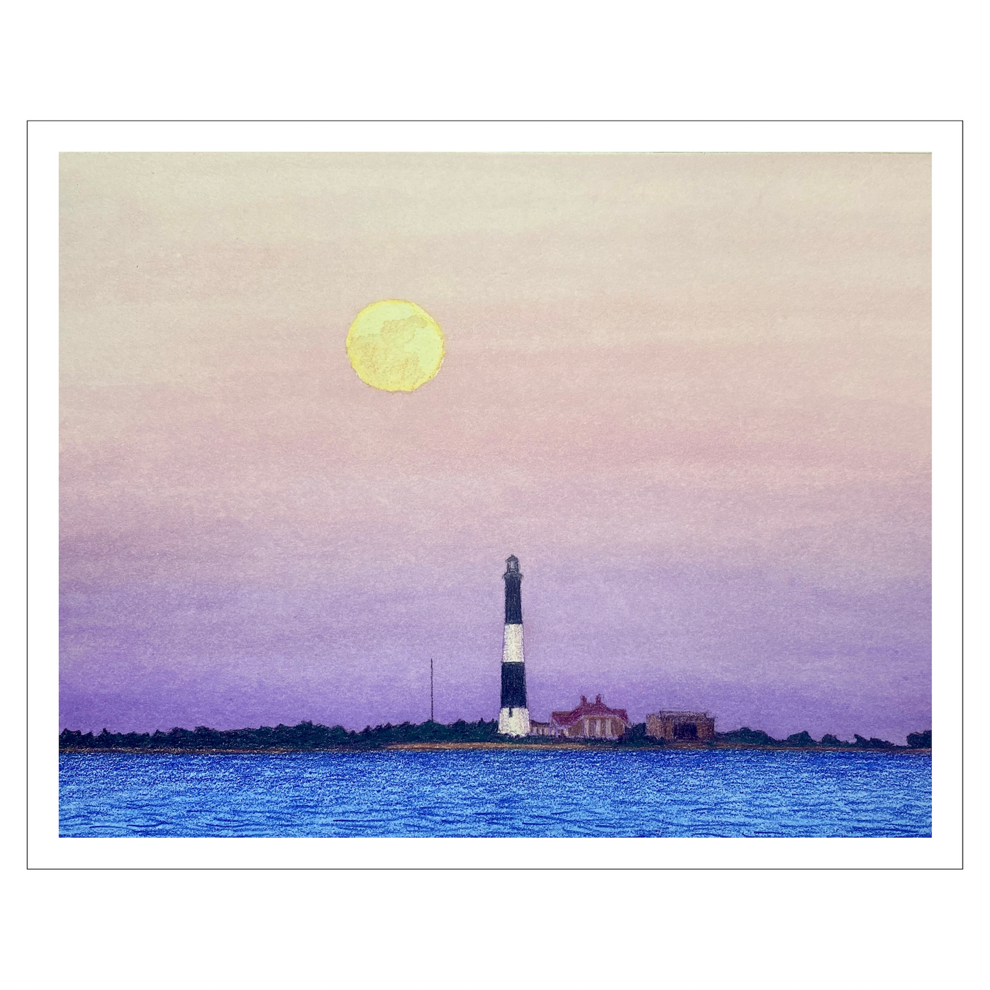 Fire Island Lighthouse, Giclée Print of Original Watercolor, Coastal Wall Art, Moonrise Beach Scene, Limited Edition East Coast Landscape