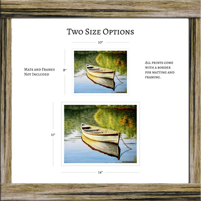 Original Watercolor Print of an old skiff in shallow waters – Coastal Wall Art
