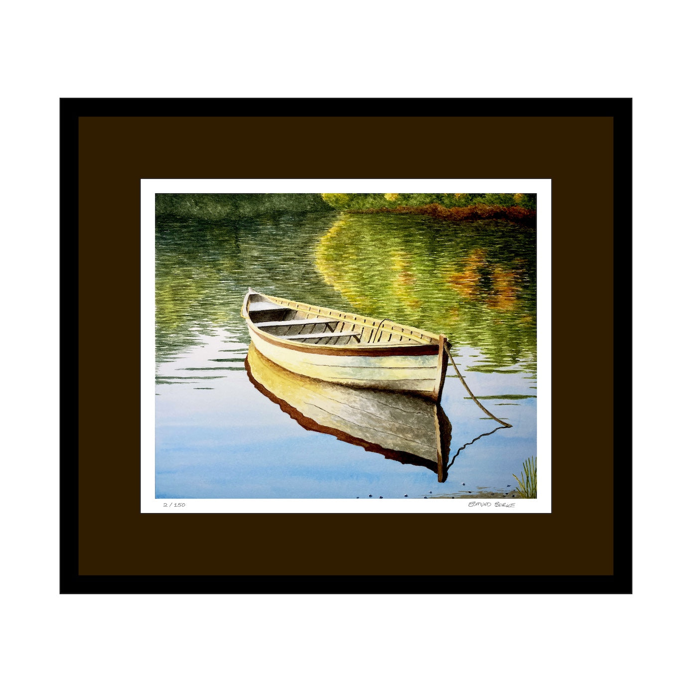 Original Watercolor Print of an old skiff in shallow waters – Coastal Wall Art